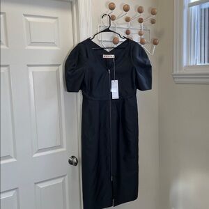 Marni Made in Italy Poly Silk Blend Tulip Sleeve Sheath Dress Black 42 or 10